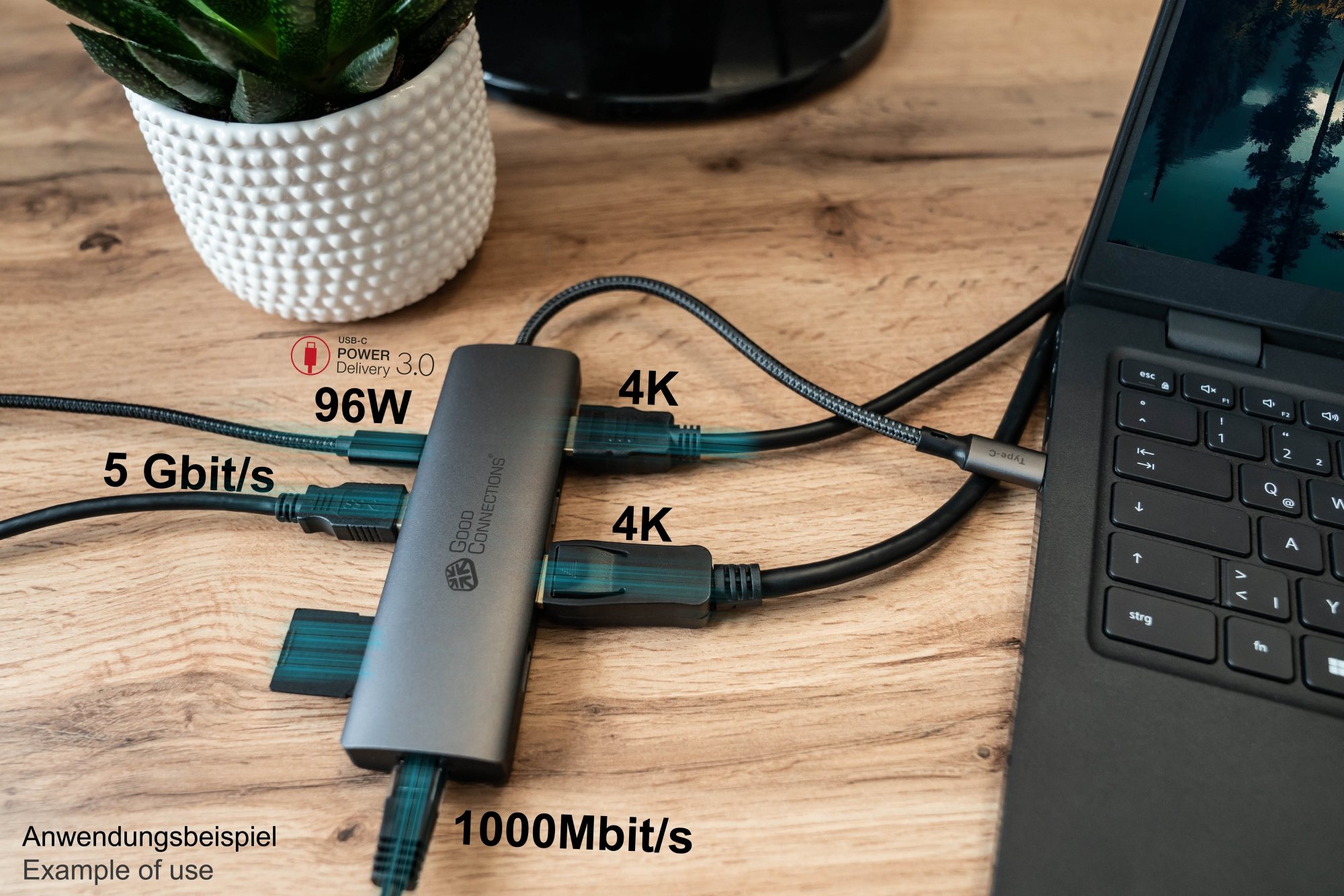 Good Connections HUB-C001A USB-C-Hub 2x HDMI 2.0 1x DP PD 96W USB 3.0 Grau