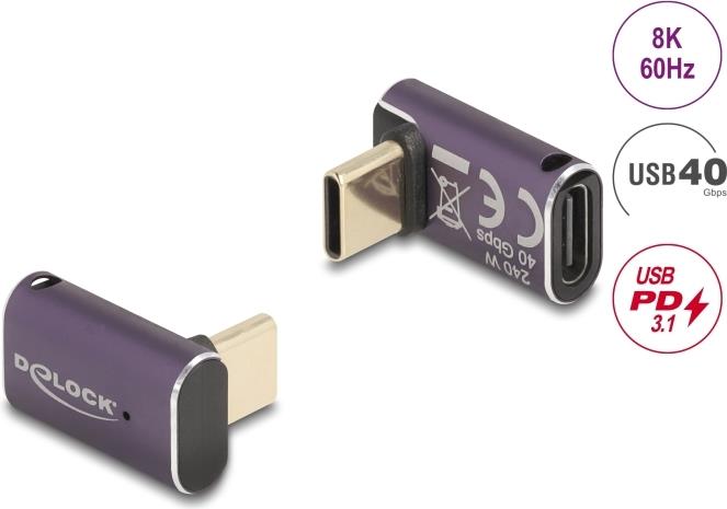 Delock USB Adapter 40 Gbps Type-C PD 3.1 240 W Stecker zu Buchse gewinkelt 8K 60 Hz (60289)