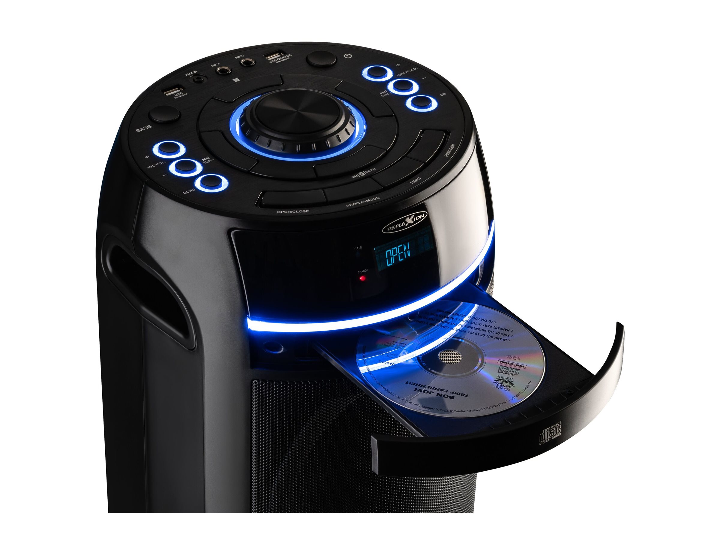 Reflexion PS10BTCD Party-Lautsprecher 480 W Bluetooth CD USB UKW AUX Mikrofon Schwarz