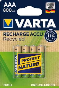 Varta Recharge Accu Recycled 56813 - Batterie 4 x AAA-Typ NiMH (wiederaufladbar) 800 mAh (56813101404)