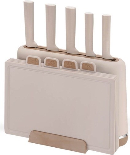 Maestro MR-1412-BEIGE Messerset mit Block + Schneidebrett-Set Beige (MR-1412-BEIGE)