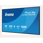 iiyama 55" 3840x2160, UHD IPS panel, Haze 25%, 500cd/m², Landscape and Portrait, Signal FailOver, Speakers 2x 10W, HDMI 3x, DisplayPort, DP-out (MST/HDMI/Mirror/Tiling), USB 2.0 x2, WiFi, LAN, Media Play USB Port, Control LAN / RS232C, iiSignage2 (CMS/DMS), iiSh [Energieklasse G](LH5575UHS-B2AG)