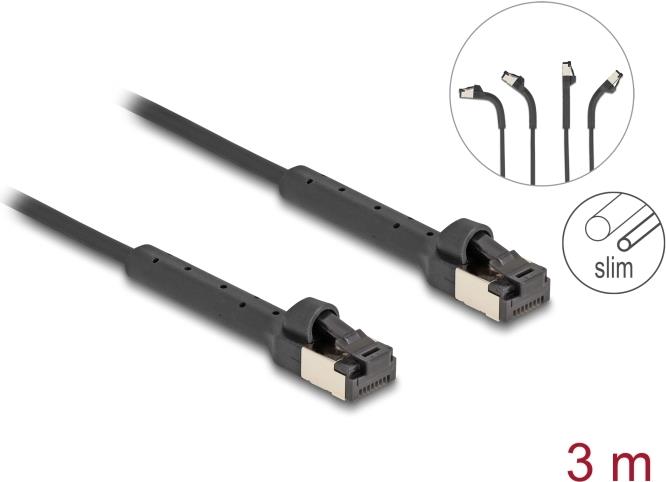 Delock RJ45 Slim Netzwerkkabel Cat.6A U/FTP winkelbar schwarz 3 m (80936)