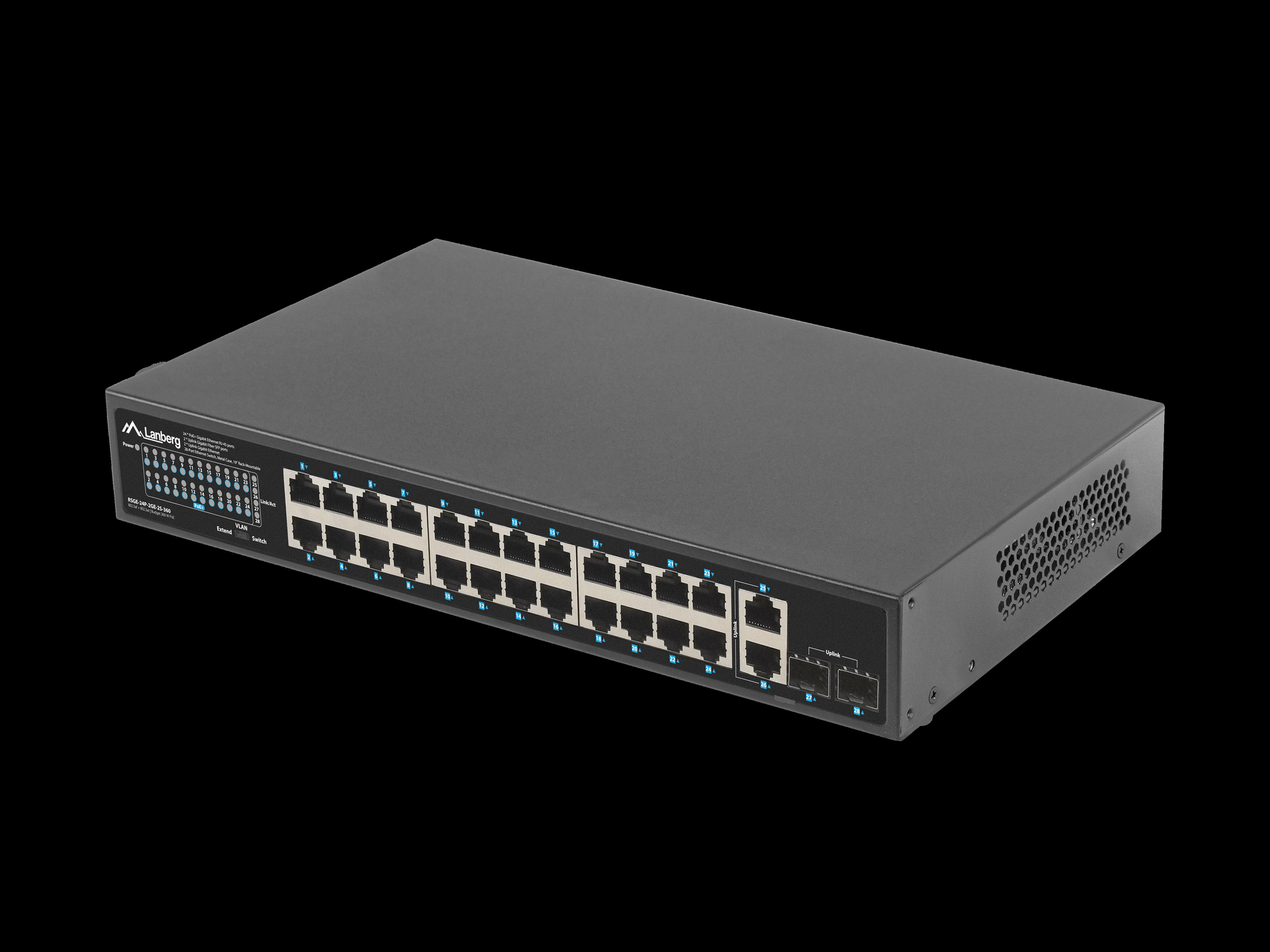 Lanberg RSGE-24P-2GE-2S-360 24-Port Gigabit Switch PoE+ Schwarz
