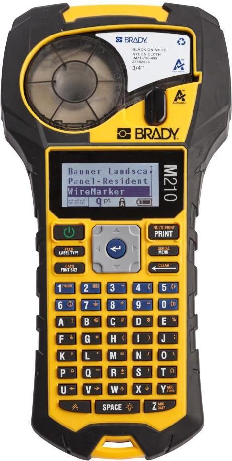 Brady, M210 Etikettendrucker, Kartonverpackung, mobiles Beschriftungsgerät, Endlos- und Etikettendruck, ABC-Tastatur, max. Breite 19,05mm, 203dpi (152260)