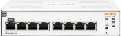 HPE Networking Instant On Switch 1830-8G, 8 Ports, 8x 1G RJ45 Ports, Stromversorgung über inkludiertes externes Netzteil oder alternativ über PoE Upstream Port möglich, Managebar (IOn App, Browser & SNMP), Lüfterlos (JL810A#'ABB) (B-Ware)