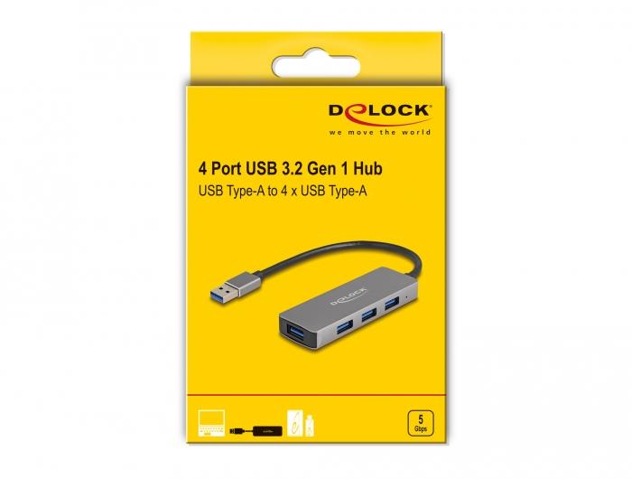 Delock 63171 USB-Hub 4-Port USB 3.2 Gen 1 USB-A 5 Gbit/s Grau