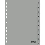 DURABLE Kunststoff-Register, Zahlen, A4, 10-teilig, 1 - 10 grau, Universallochung, volle Höhe, mit geprägten Taben (6511-10)