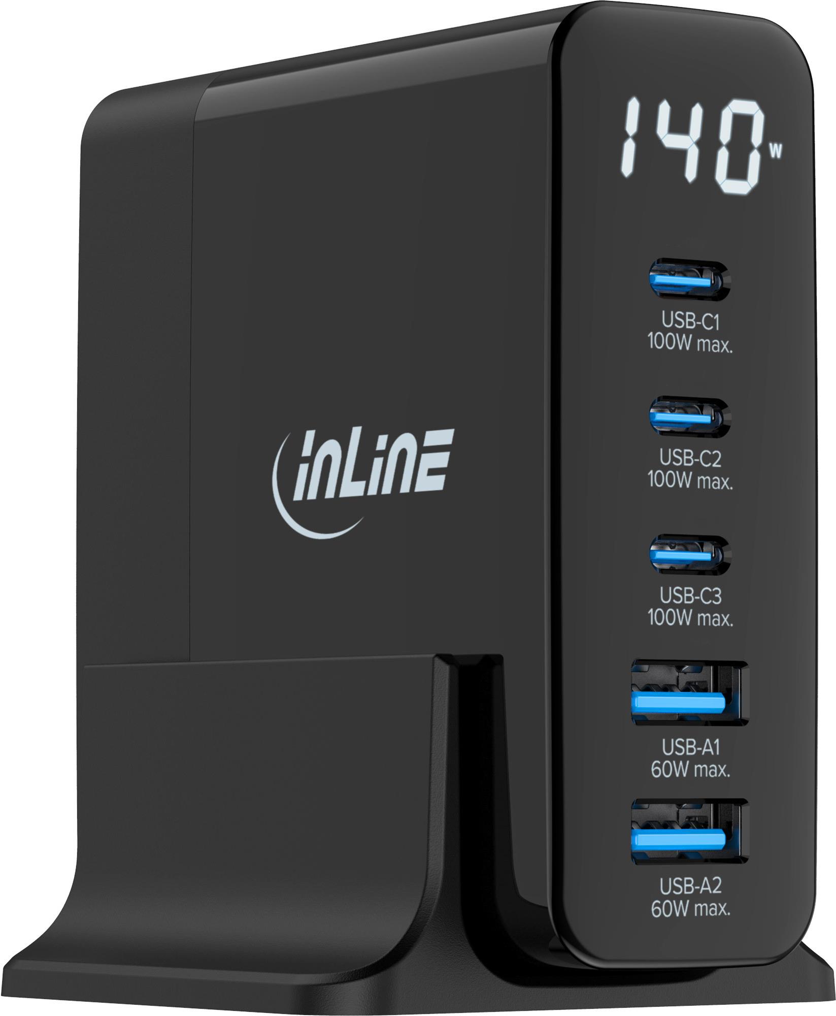 InLine USB PD Netzteil GaN Ladegeraet 5-Port USB-C+ USB-A 140W mit (31553)