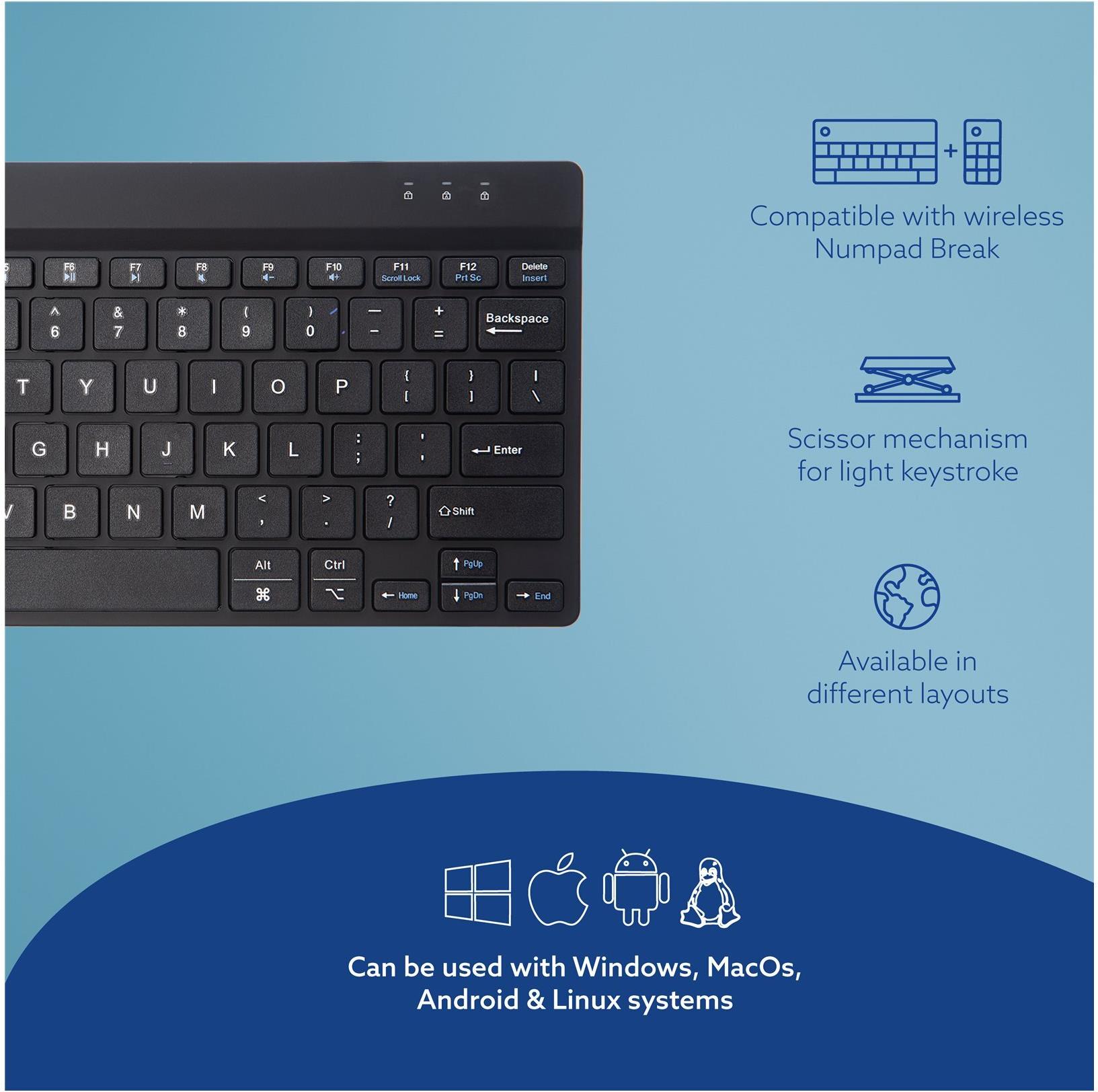 R-Go Ergonomische Tastatur Compact break Bluetooth QWERTY US Englisch Schwarz