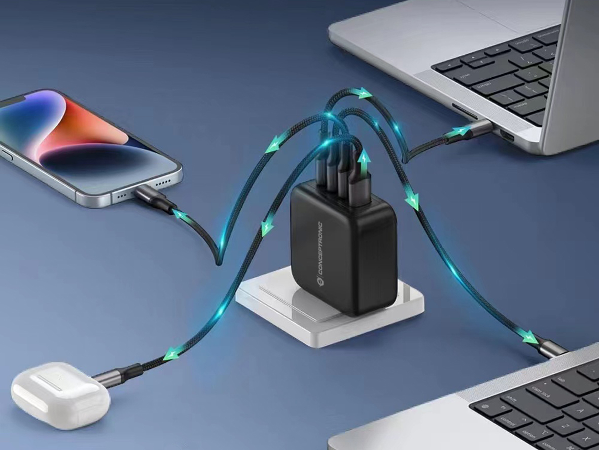 Conceptronic ALTHEA18B 4-Port 100W GaN USB-C Schnellladegerät Schwarz
