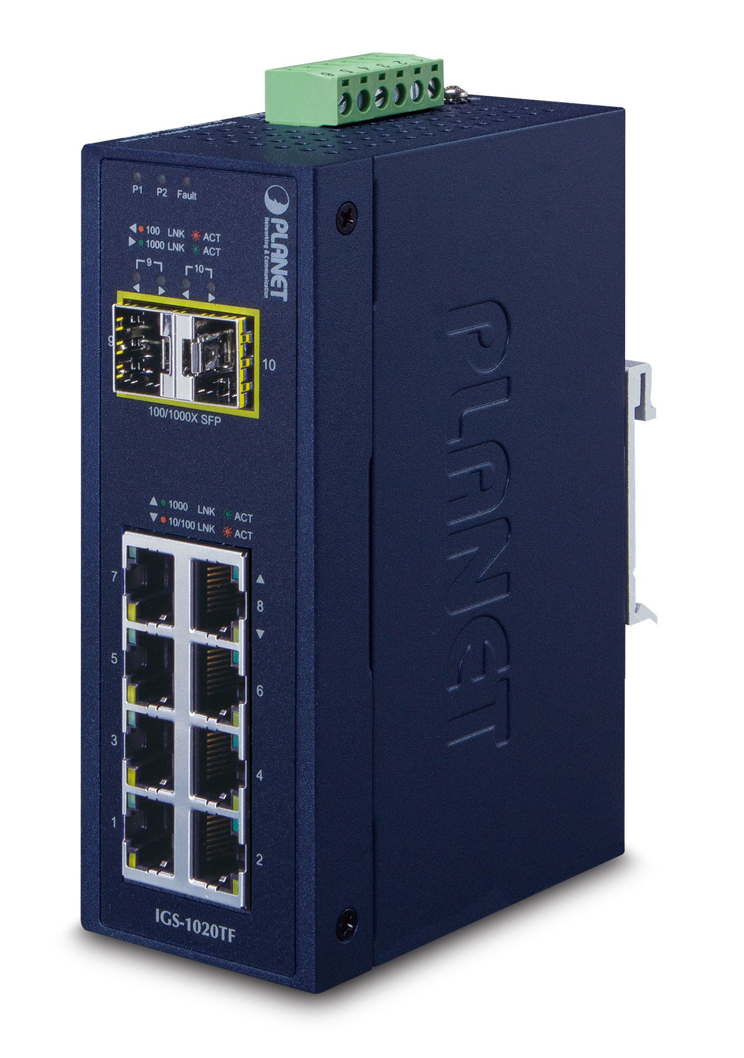 Planet IGS-1020TF Industrial Ethernet Switch 8x 10/100/1000T + 2x Gigabit SFP Schwarz