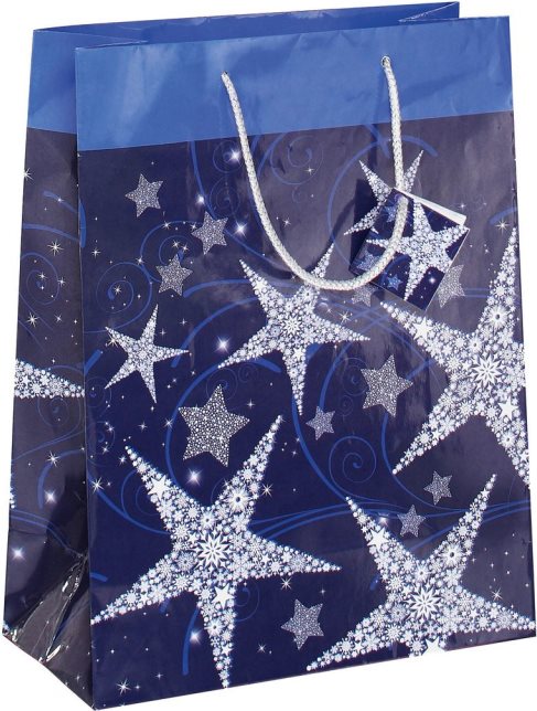 SIGEL Weihnachts-Geschenktüte \"Shining Stars\" Geschenktasche mit Glanzlackierung und Geschenkanhänge