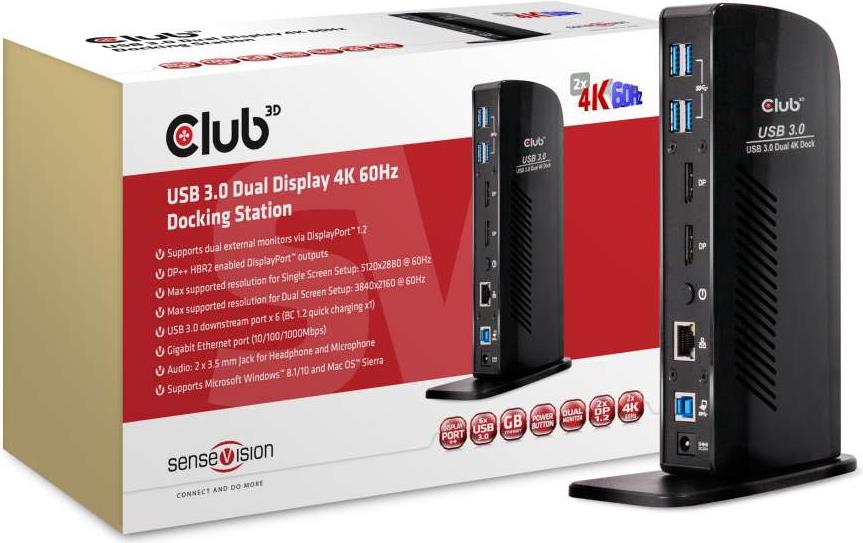 Club3D SenseVision USB 3.0 Dual Display 4K60Hz Docking Station (CSV-1460)