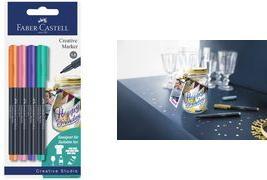 FABER-CASTELL Creative Marker, 4er Blister Tinte auf Wasserbasis, geruchsneutral, wisch- und - 1 Stück (160704)