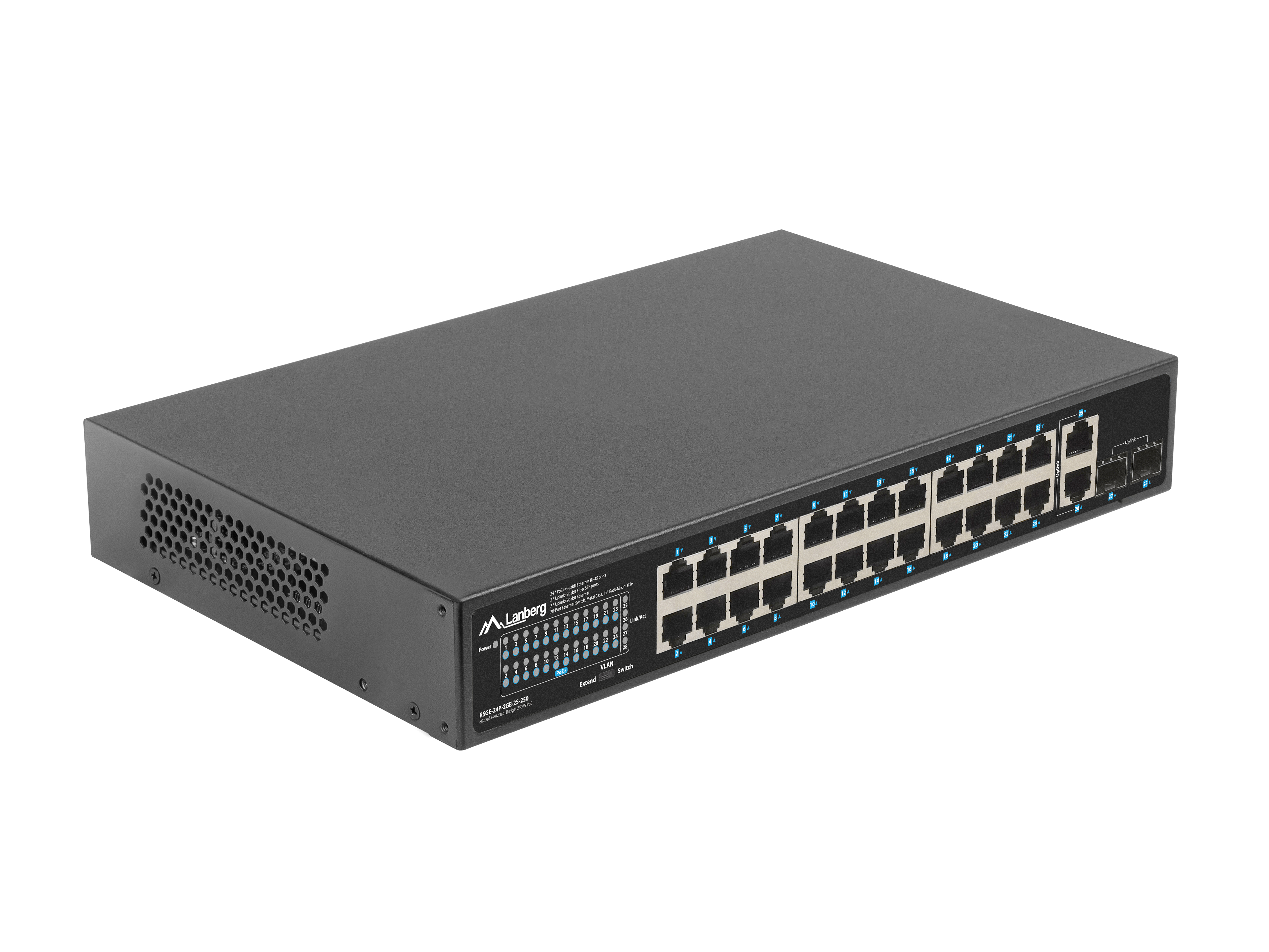 Lanberg RSGE-24P-2GE-2S-250 Netzwerk-Switch Unmanaged 24 Ports PoE+ Schwarz