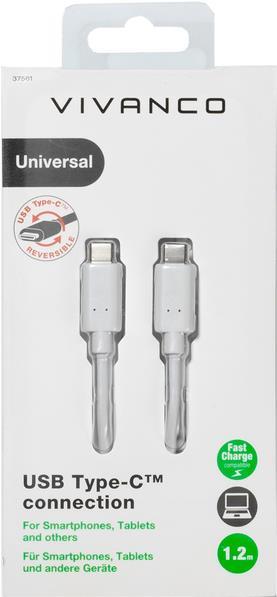 Vivanco USB-Kabel USB 2.0 USB-C™ Stecker, USB-C™ Stecker 1.20 m Weiß (37561)