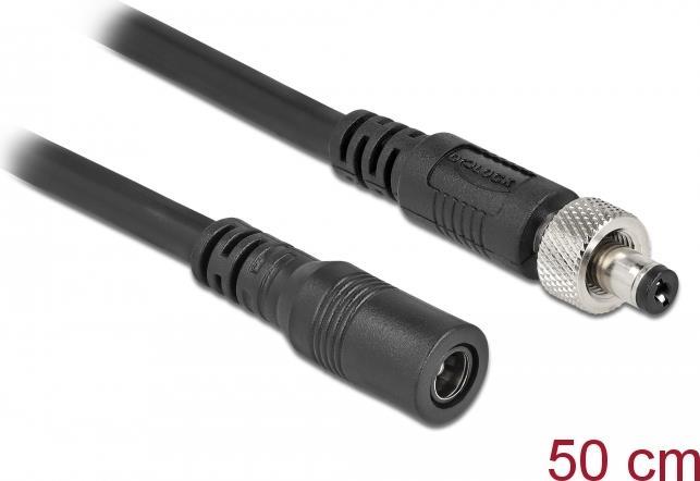 Delock - Spannungsversorgungs-Verlängerungskabel - Gleichstromstecker 5,5 x 2,1 mm (W) bis Gleichstromstecker 5,5 x 2,1 mm (M) schraubbar - 30 V - 2 A - 50 cm - Schwarz (86570)