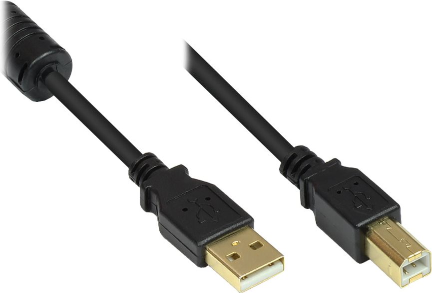 Anschlusskabel USB 2.0 Stecker A an Stecker B, mit Ferritkern, vergoldet, schwarz, 2m, Good Connections (GC-M0081)