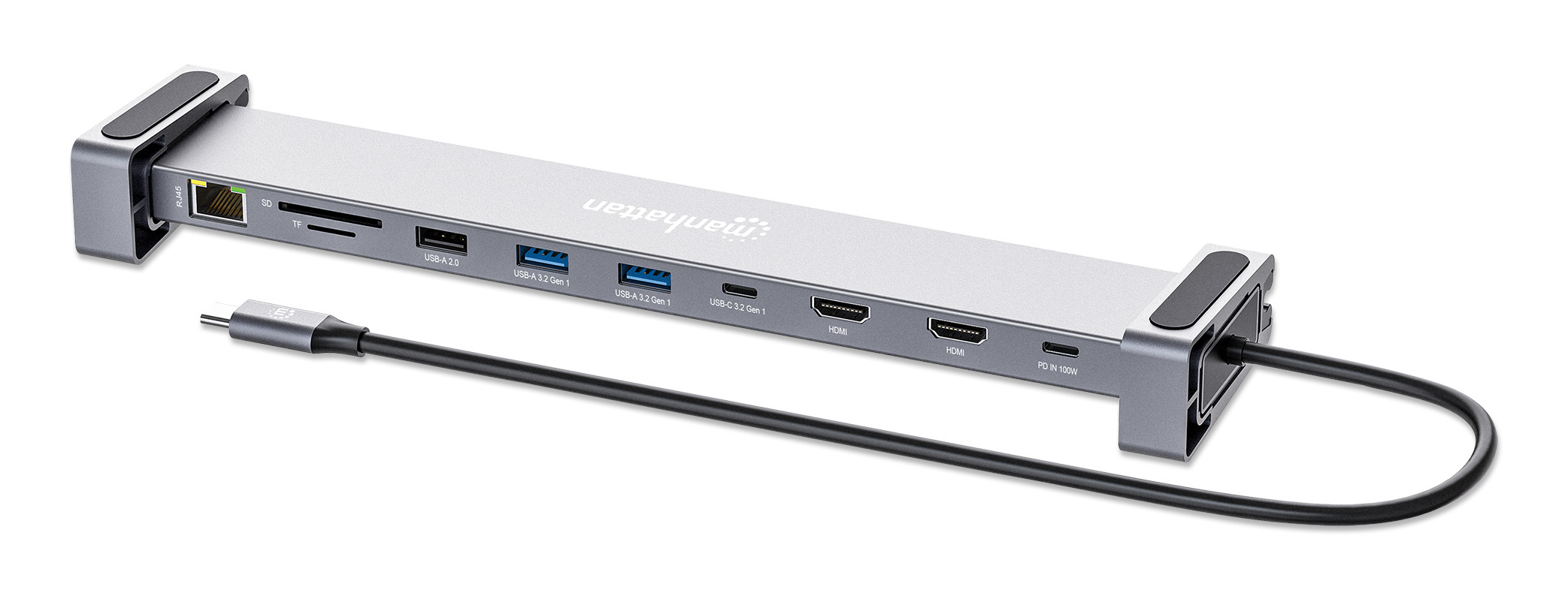 Manhattan 10-in-1 Dockingstation USB-C 3.2 Gen 1 2xHDMI 1GbE Silber