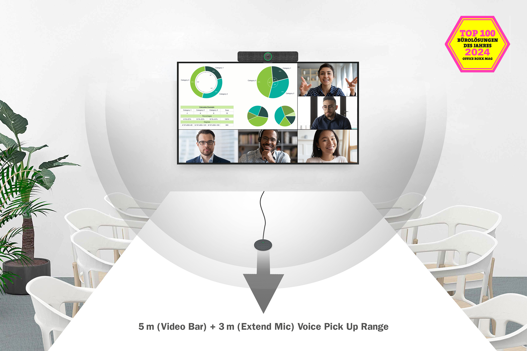 Digitus 4K All-in-One Video Bar Pro Videokonferenzsystem Schwarz/Grau