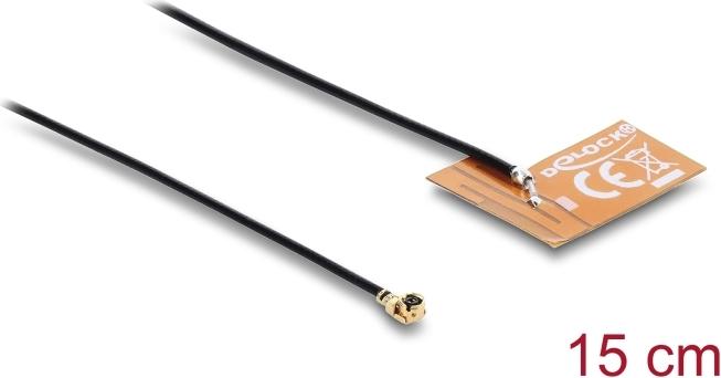 Delock WiFi 2,4 GHz Antenne I-PEX Inc., MHF® I Stecker 2 - 3 dBi omnidirektional mit Anschlusskabel 1.13 15 cm FPC intern Klebemontage (90695)