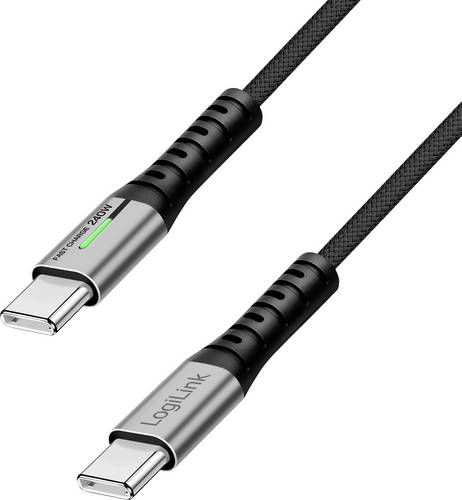 LogiLink USB-C® Kabel USB 3.2 Gen2x2 USB-C® Stecker 2.00 m Schwarz mit LED, 4K UHD, beidseitig verwendbarer Stecker CU0444 (CU0444)