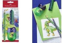 FABER-CASTELL Schreibset Dino Jumbo, grün, 3-teilig Minenstärke: ca. 3 mm, ergonomische Dreikantform, - 1 Stück (111529)