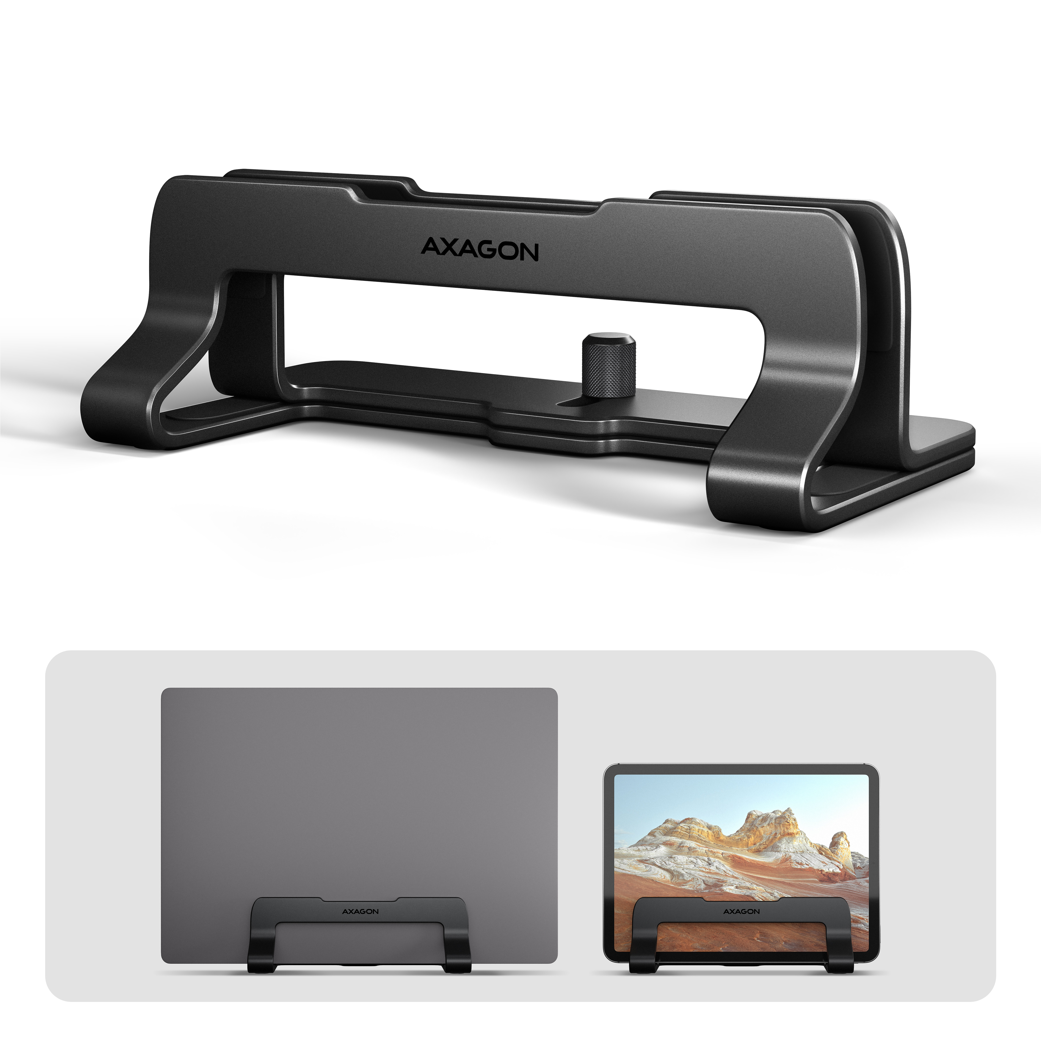 AXAGON STND-VB Vertikaler Laptop-Ständer Aluminium einstellbare Breite 10"–17.3" Schwarz