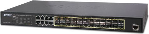 PLANET 24-PORT SFP MANAGED SWITCH PLANET L2+/L4 24-Port 100/1000X SFP, 8 Shared TP, Managed Switches, Static Routing, IPv4/IPv6,, W/ 48V Redundant Power (GS-5220-16S8CR)