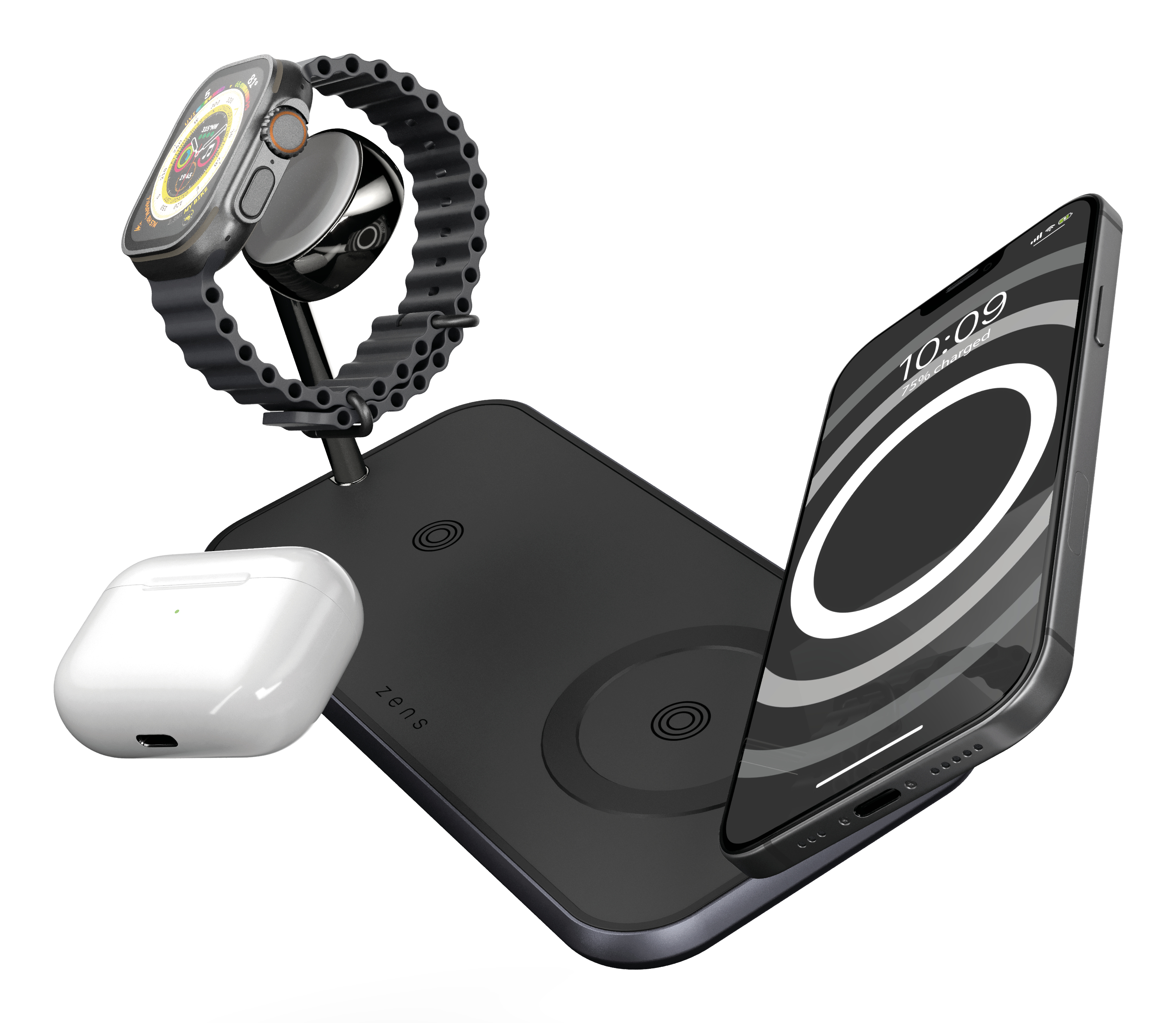 ZENS Dual+Watch Aluminium Wireless Charger 20W Magnetisch Qi Schwarz