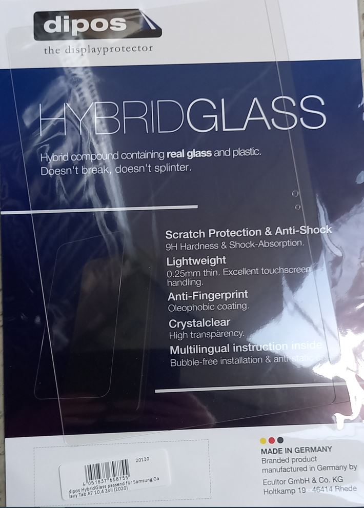 Displayschutzfolien in der Qualität dipos Hybridglass Crystalclear passend für Samsung Galaxy A7 10.4"  (2020) - Kunststofffolie mit flexibler Glasbeschichtung, inkl. Anti-Fingerprint (AFP) 9H Härte (1234)