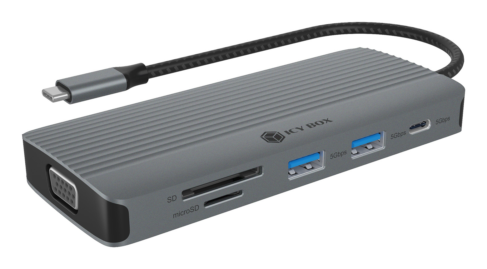 ICY BOX IB-DK4040a-CPD USB-C Dockingstation, HDMI 4K@60Hz, VGA, 100W Power Delivery, Silber/Schwarz