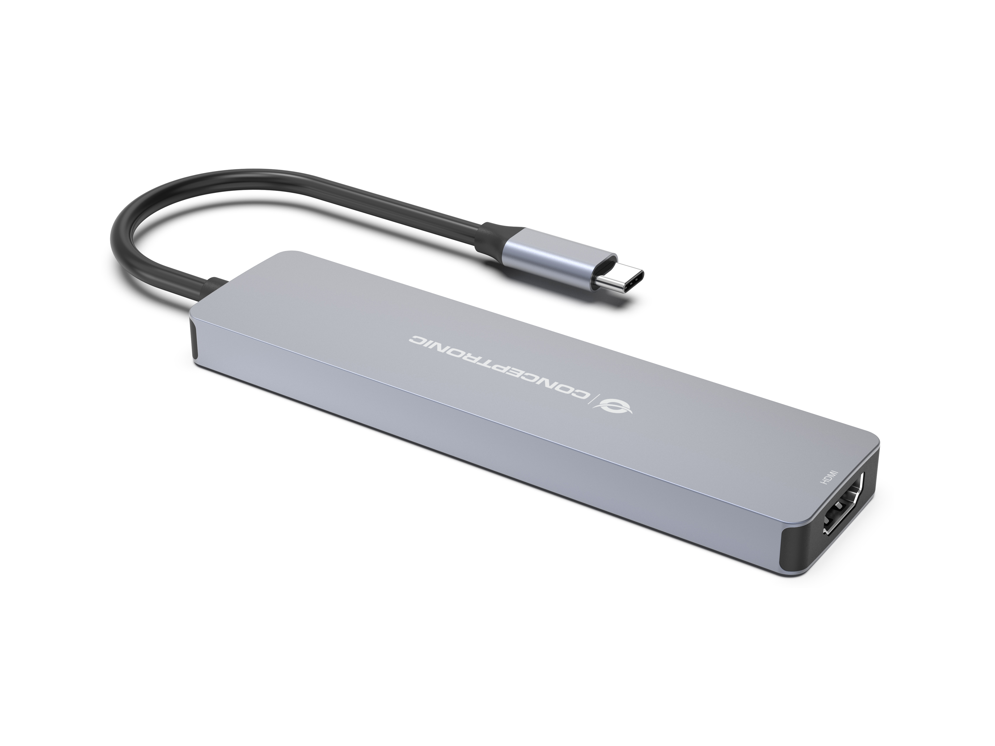 Conceptronic DONN28G 7-in-1 USB 3.2 Gen 1 Dockingstation, 4K60Hz HDMI, 100W USB PD, Grau