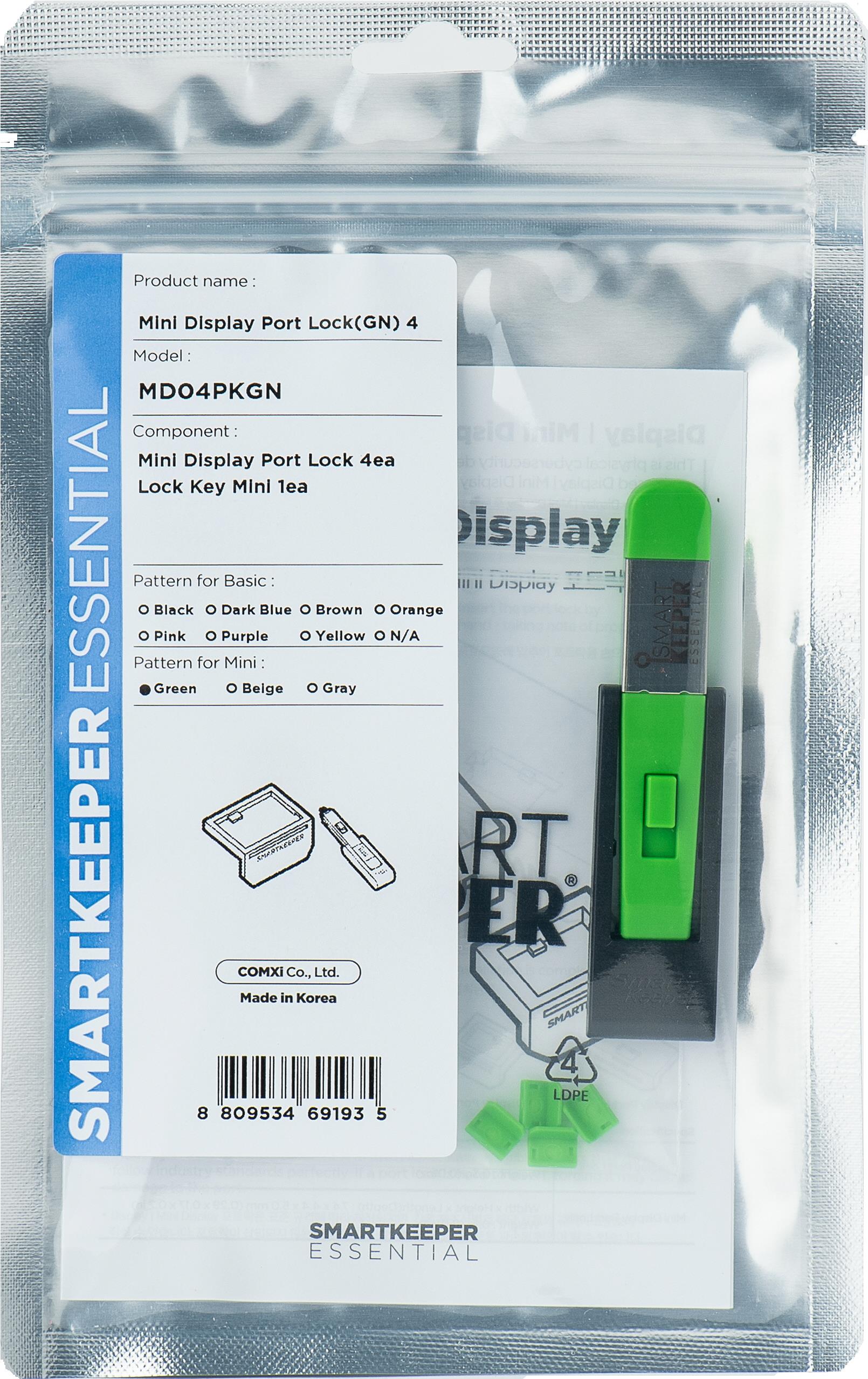 Smartkeeper MD04PKGN Schnittstellenblockierung Schnittstellenblockierung + Schlüssel Mini DisplayPort Grün Kunststoff 1 Stück(e) (MD04PKGN)