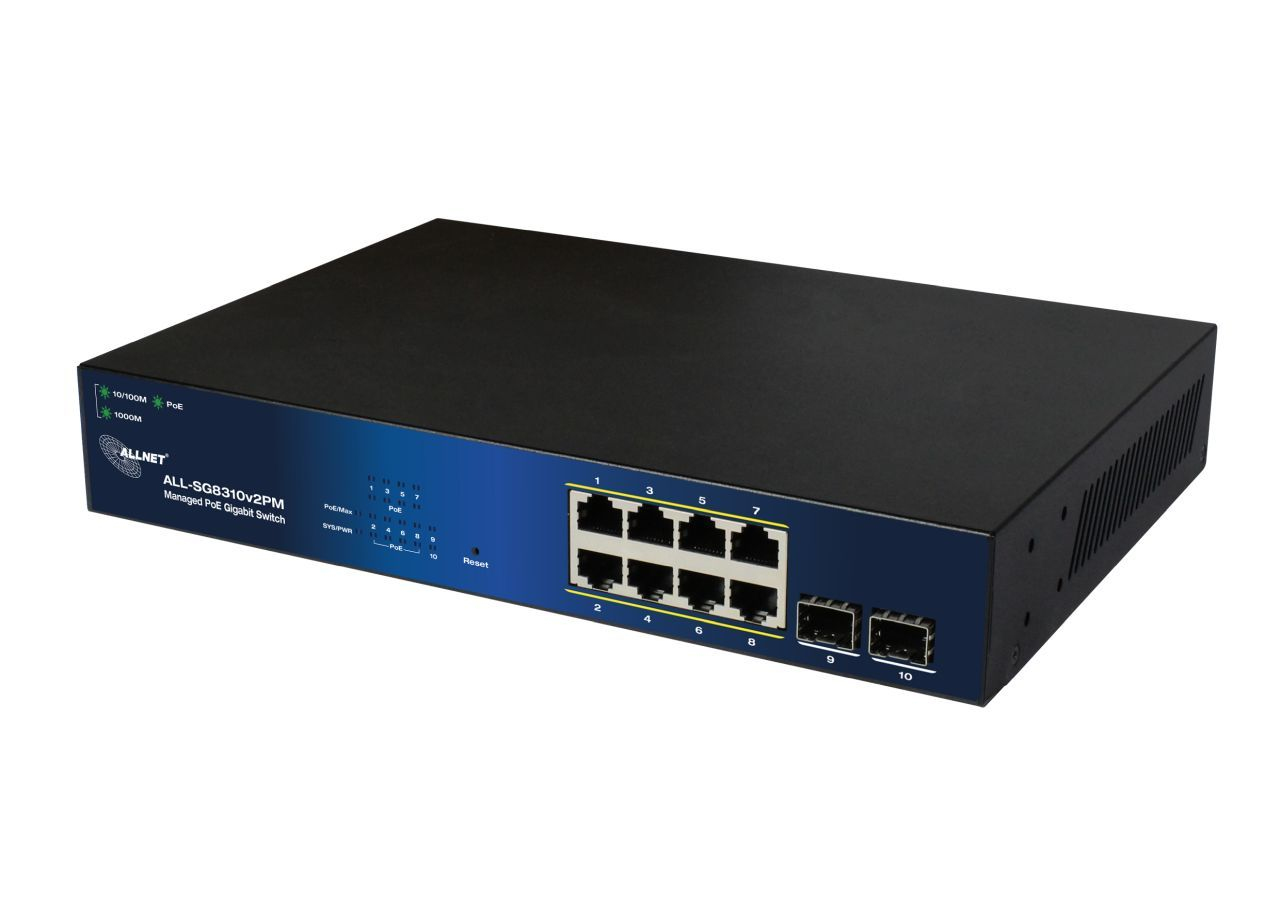 ALLNET SG83 ALL-SG8310V2PM Smart Managed Switch 8x RJ-45 2x SFP 140W PoE+ Schwarz