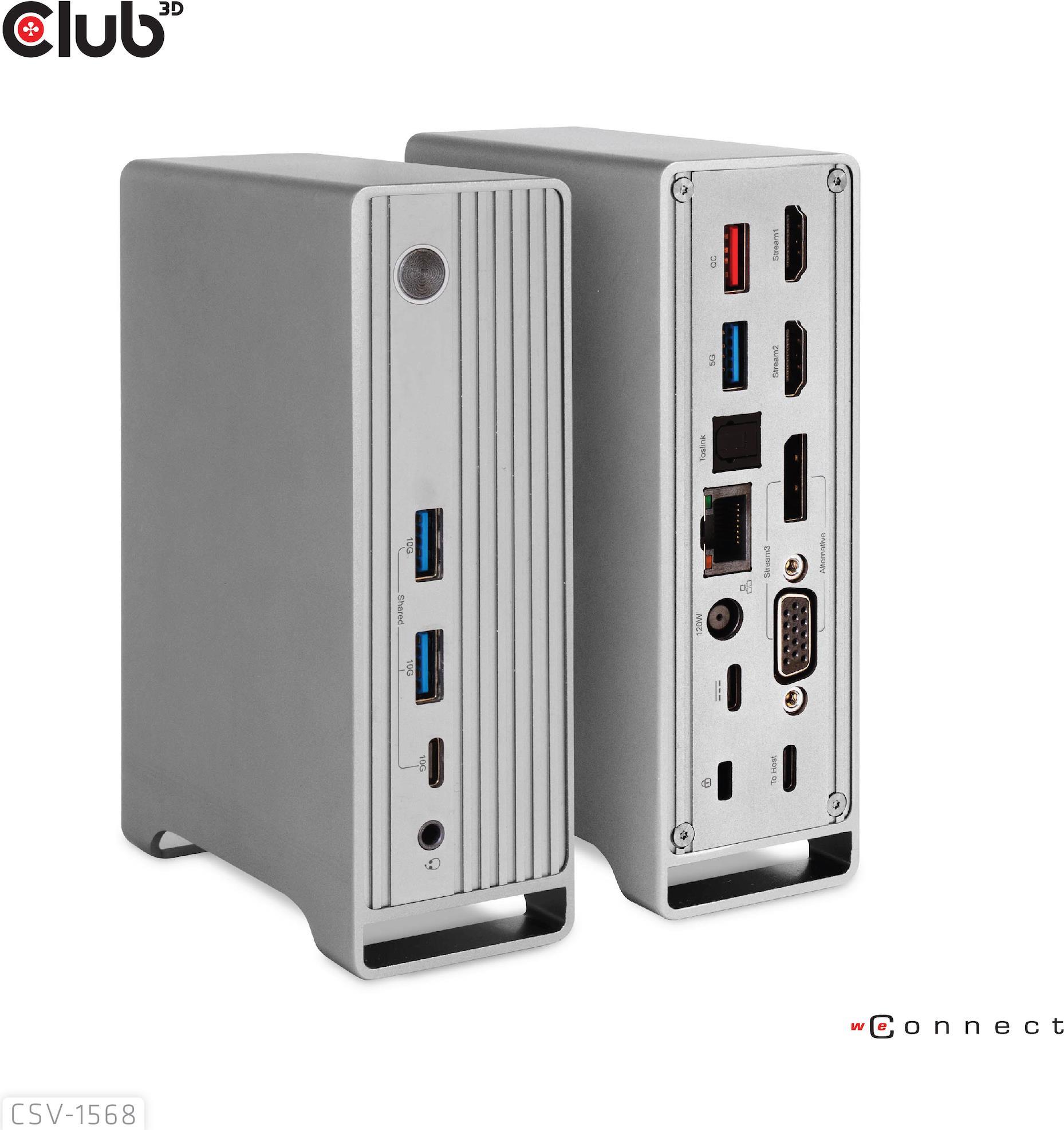 Club 3D CSV-1568 Dockingstation USB-C Triple Display 120 W Metallic