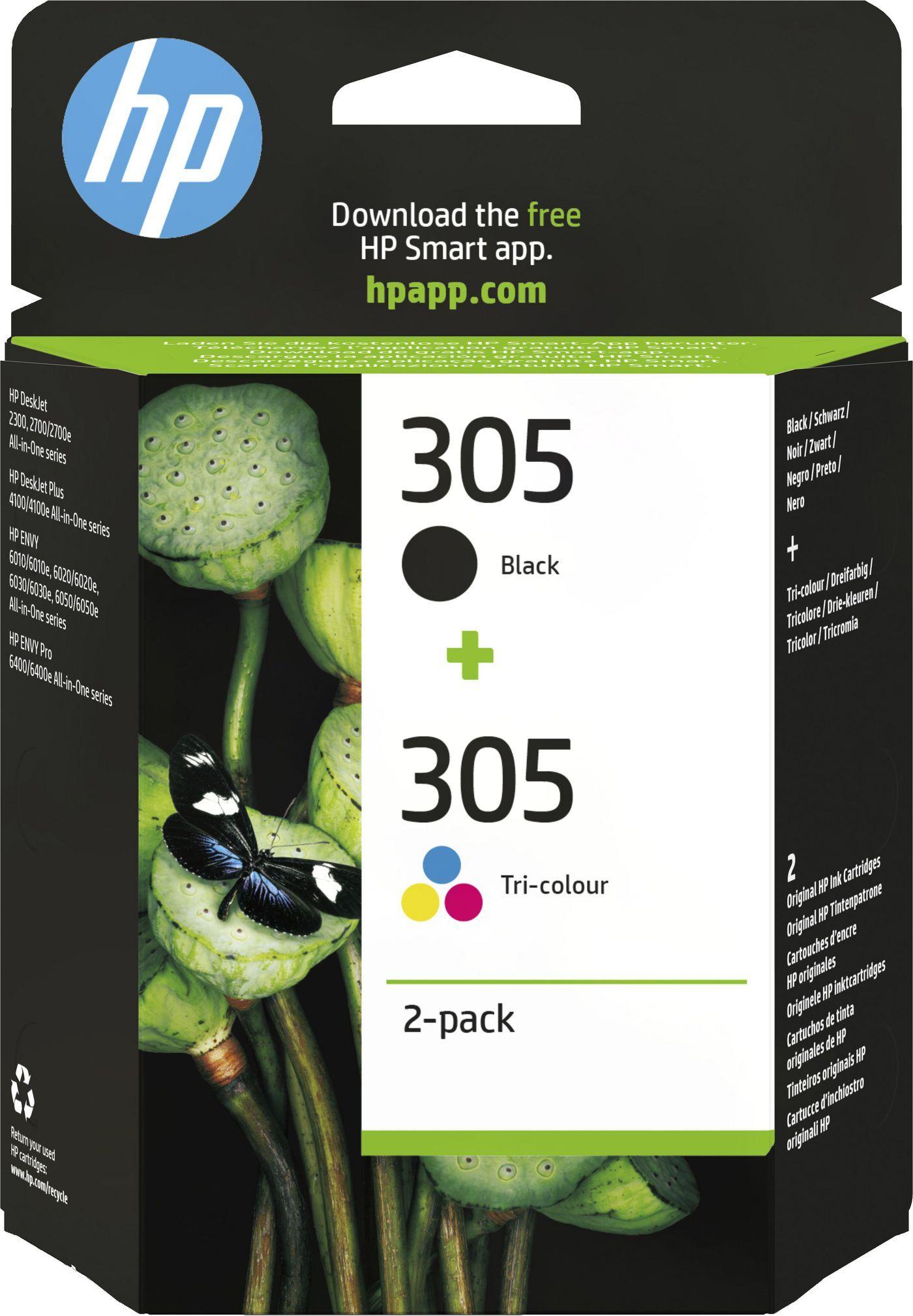 HP 305 2er-Pack Original Tintenpatronen Schwarz, Cyan, Magenta, Gelb