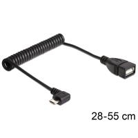 DeLOCK - USB-Kabel - 5-polig Micro-USB Typ B (M) - USB Typ A, 4-polig (W) - 50cm (USB2.0 OTG) - aufgespult, 90-Grad-Anschluss (83354)