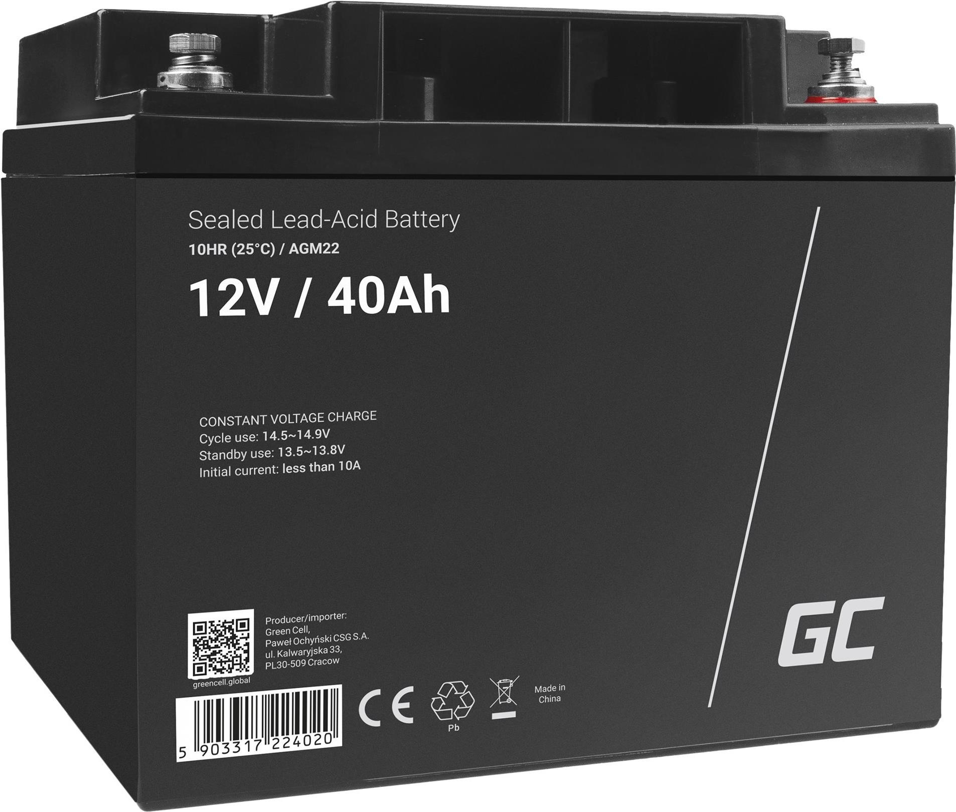 Green Cell AGM22 USV-Batterie 12 V 40 Ah VRLA Schwarz