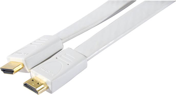 High Speed HDMI Flachkabel, vergoldete Stecker, HDMI St. A / St. A, weiß, 1,0 m Flaches weisses HDMI-Anschlusskabel zur unauffälligen Verlegung (128311)