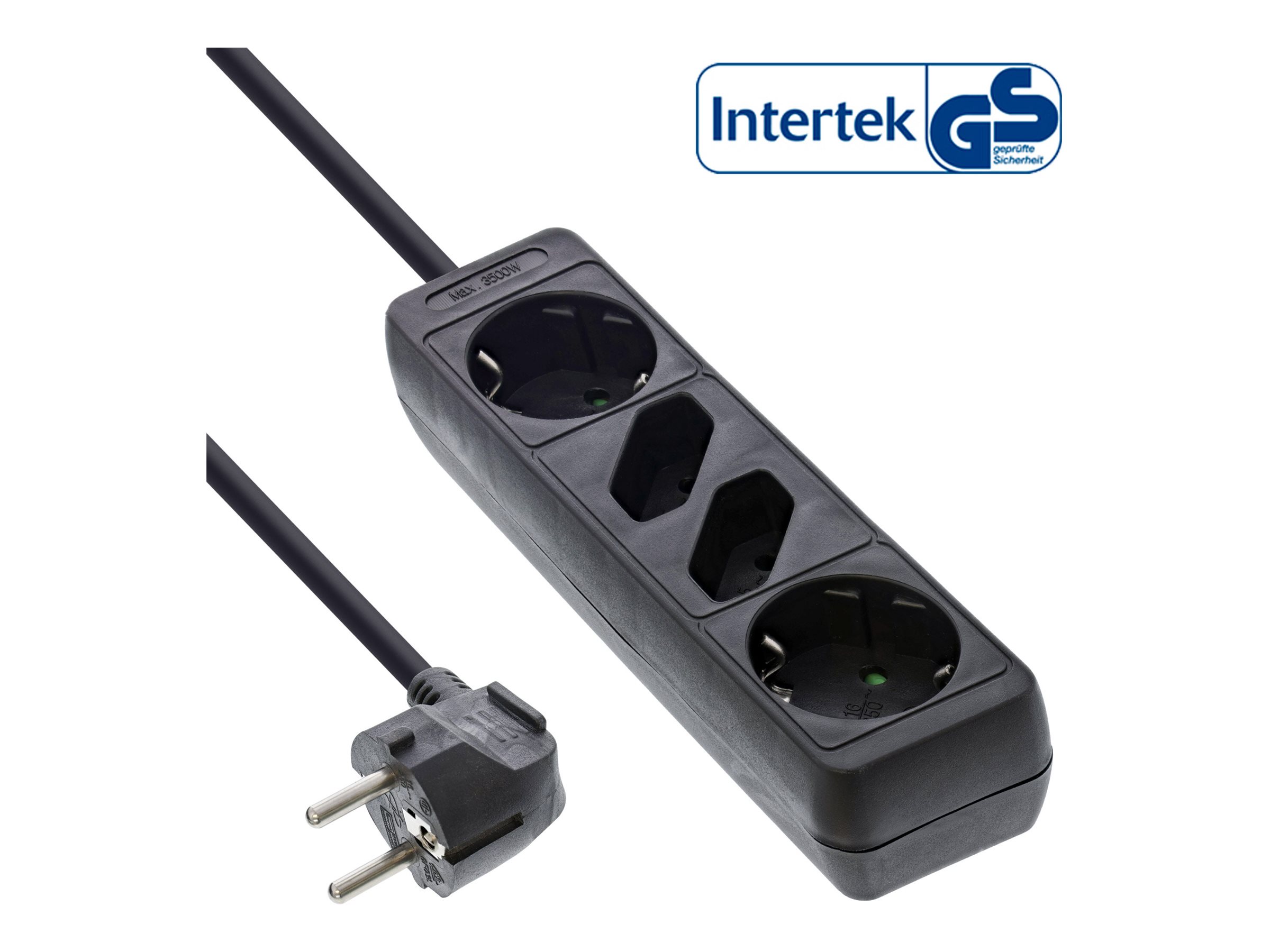 InLine Steckdosenleiste 4-fach, 2x Schutzkontakt + 2x Euro, 1,5 m, Schwarz