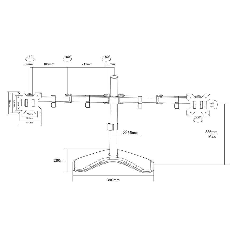 ACT Essentials Monitorhalterung Tischständer für 2 Monitore bis 32" Schwarz