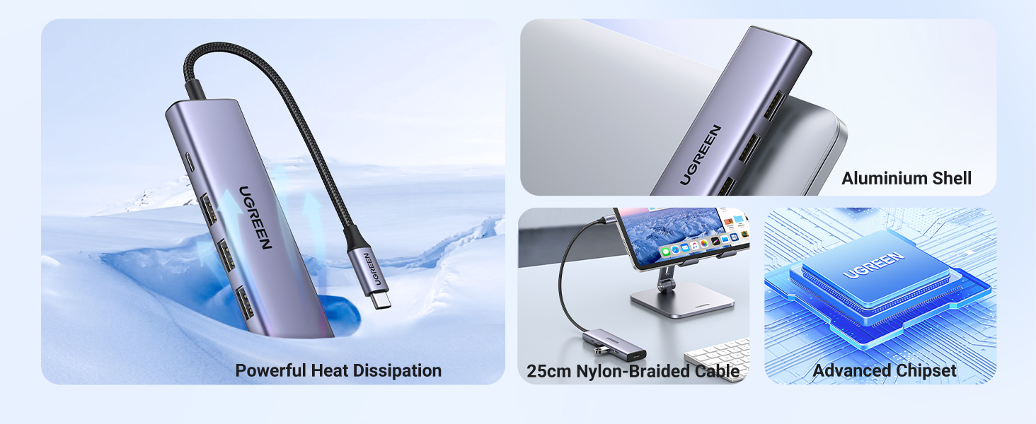 Ugreen Revodok 6-in-1 Dockingstation USB-C HDMI 3x USB-A 3.0 SD/TF Silber