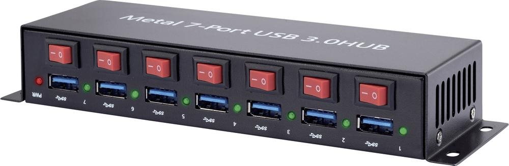 Renkforce 7 Port USB 3.0-Hub Metallgehäuse, einzeln schaltbar, zur Wandmontage Schwarz (1089874)