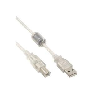 InLine USB 2.0 Kabel, A an B, mit Ferritkern - transparent, 1m (34510)