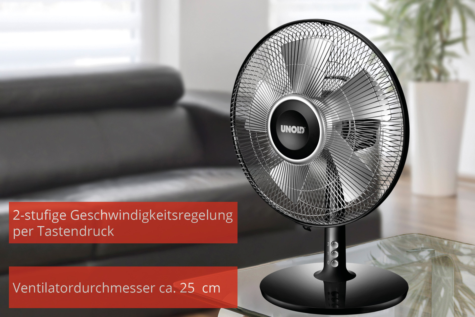 Unold Silverline 86817 Tischventilator 25 W 25 cm 2 Stufen Oszillierend Schwarz, Silber