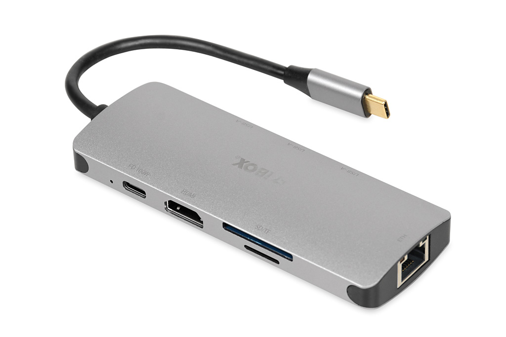 iBox IUH3RJ4K Dockingstation USB-C 100W Power Delivery Silber