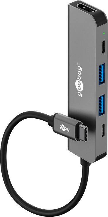 Goobay Slim 5-Port USB-Hub mit HDMI 5 Gbit/s - USB-C -Stecker USB 3.2> 1x 2x (78967)