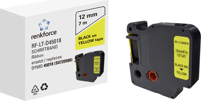 Schriftband Renkforce RF-LT-D45018 Kompatibel ersetzt DYMO D1 - 45018 12 mm Bandfarbe: Gelb Schriftfarbe: Schwarz 7 m (RF-6027802)